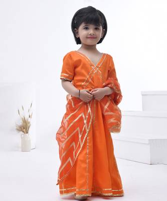 Orange embroidered cotton silk girls kurti set 4