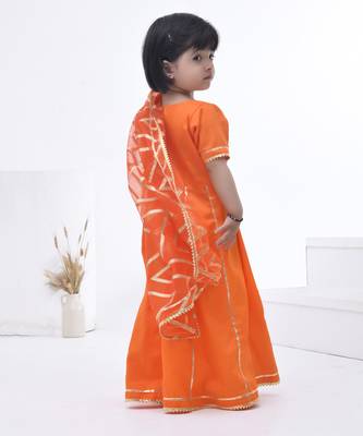Orange embroidered cotton silk girls kurti set 5