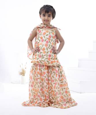 Beige printed chiffon girls sharara set 2