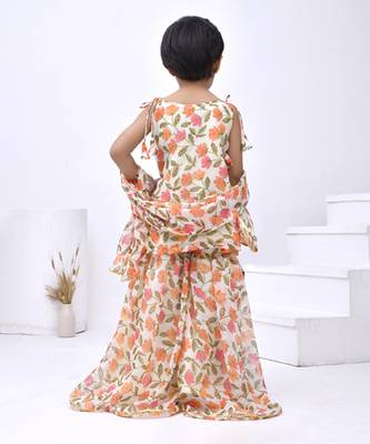 Beige printed chiffon girls sharara set 4