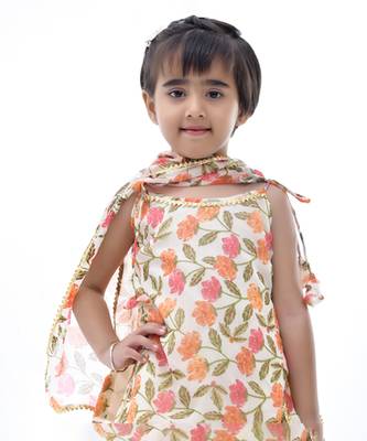 Beige printed chiffon girls sharara set 5