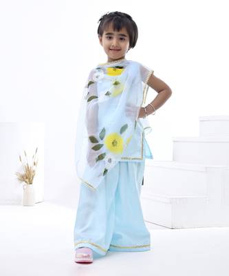 Blue plain cotton silk girls sharara set 1