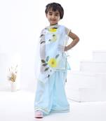 Blue plain cotton silk girls sharara set