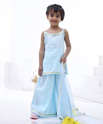 Blue plain cotton silk girls sharara set 2