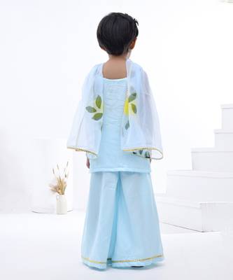 Blue plain cotton silk girls sharara set 3