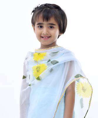 Blue plain cotton silk girls sharara set 4