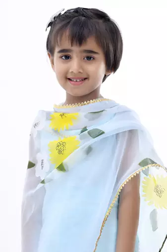 Blue plain cotton silk girls sharara set