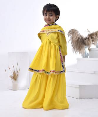 Yellow embroidered chanderi girls sharara set 1