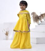 Yellow embroidered chanderi girls sharara set