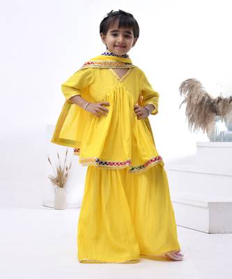 Yellow embroidered chanderi girls sharara set 2