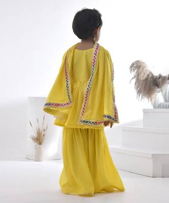 Yellow embroidered chanderi girls sharara set 4