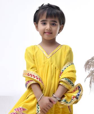 Yellow embroidered chanderi girls sharara set 5