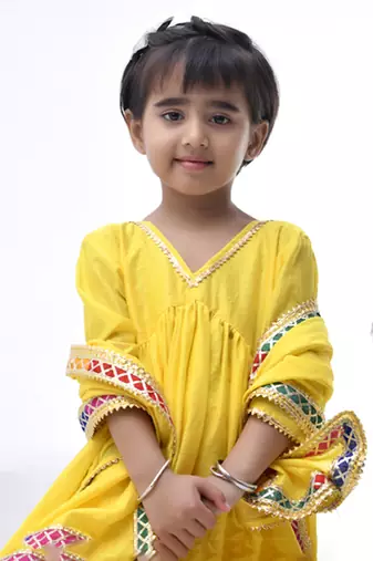 Yellow embroidered chanderi girls sharara set