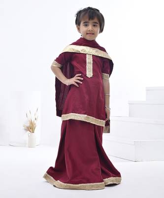 Maroon embroidered taffeta girls sharara set 1