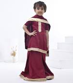 Maroon embroidered taffeta girls sharara set