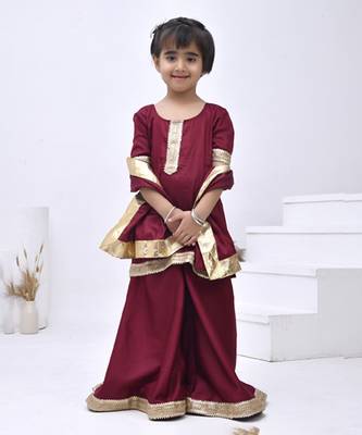 Maroon embroidered taffeta girls sharara set 2