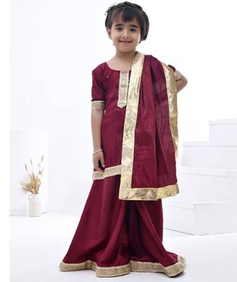 Maroon embroidered taffeta girls sharara set 3