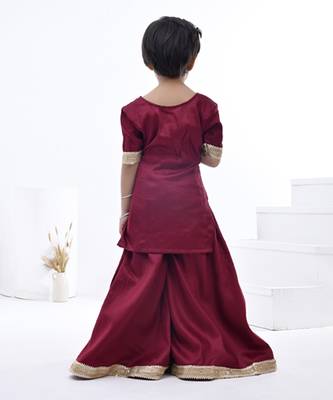 Maroon embroidered taffeta girls sharara set 4