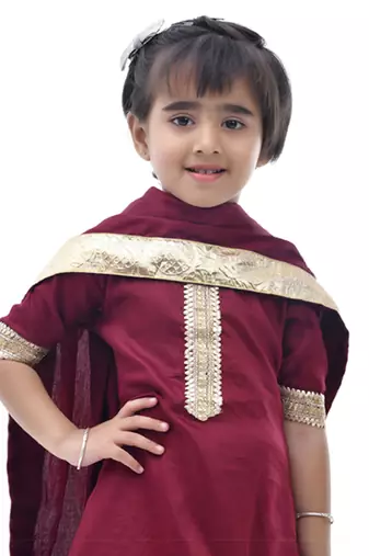 Maroon embroidered taffeta girls sharara set