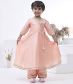 Pink embroidered taffeta girls kurti set