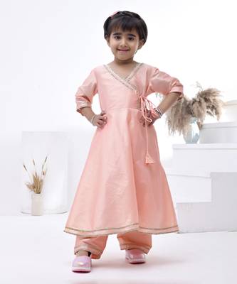 Pink embroidered taffeta girls kurti set 2