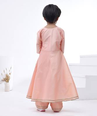 Pink embroidered taffeta girls kurti set 4