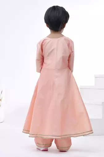 Pink embroidered taffeta girls kurti set