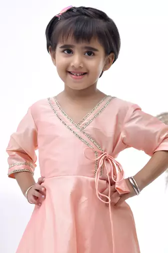 Pink embroidered taffeta girls kurti set
