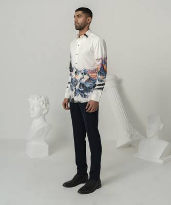 Bright white crystal peak printed work italian crepe shirt 2