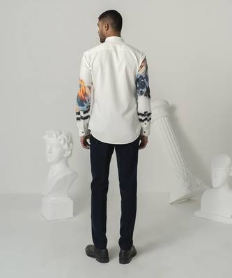 Bright white crystal peak printed work italian crepe shirt 3
