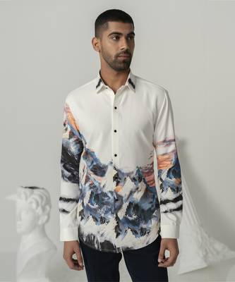 Bright white crystal peak printed work italian crepe shirt 4