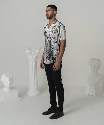 Bright white charcoal bloom printed work italian crepe shirt 2