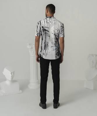 Bright white charcoal bloom printed work italian crepe shirt 3
