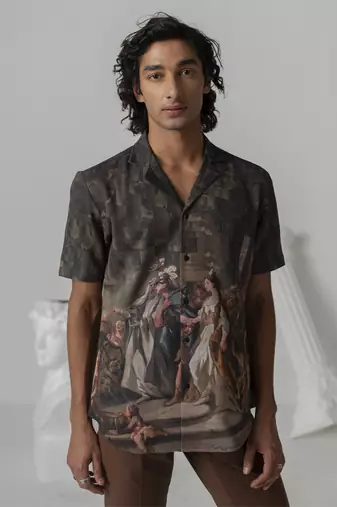 Turkish coffee canvas art printed work italian crepe shirt