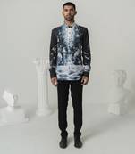 Black celestial surge printed work italian crepe shirt