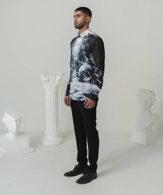 Black celestial surge printed work italian crepe shirt 2