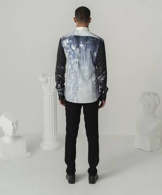 Black celestial surge printed work italian crepe shirt 3