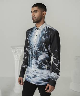 Black celestial surge printed work italian crepe shirt 4