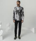 Charcoal black greek reverie printed work japanese polyester shirt