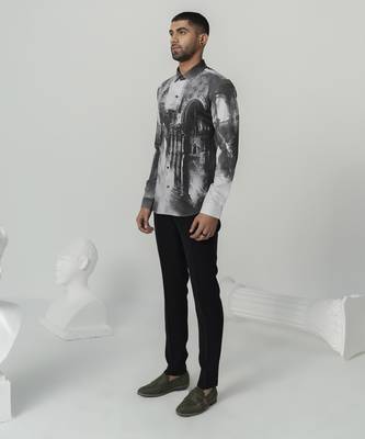 Charcoal black greek reverie printed work japanese polyester shirt 2