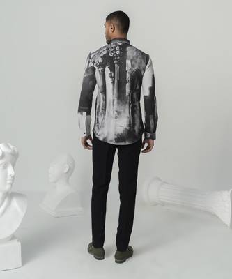 Charcoal black greek reverie printed work japanese polyester shirt 3