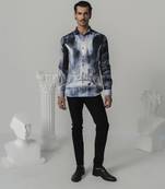 Black cosmic surge printed work italian crepe shirt