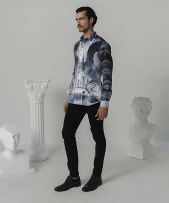Black cosmic surge printed work italian crepe shirt 2
