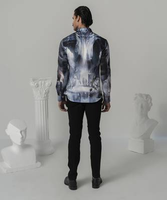 Black cosmic surge printed work italian crepe shirt 3