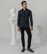 Midnight blue midnight distress printed work italian crepe shirt