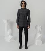 Black abstract texture printed work italian crepe shirt