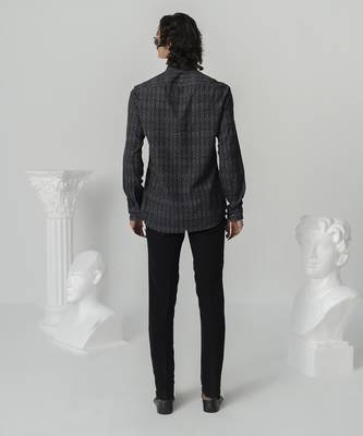 Black abstract texture printed work italian crepe shirt 4