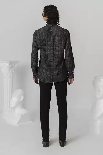 Black abstract texture printed work italian crepe shirt