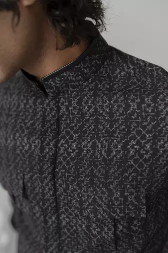 Black abstract texture printed work italian crepe shirt