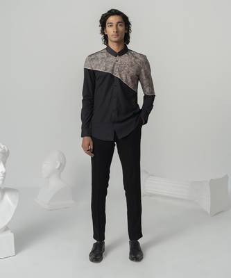 Black vintage texture printed work twill shirt 1